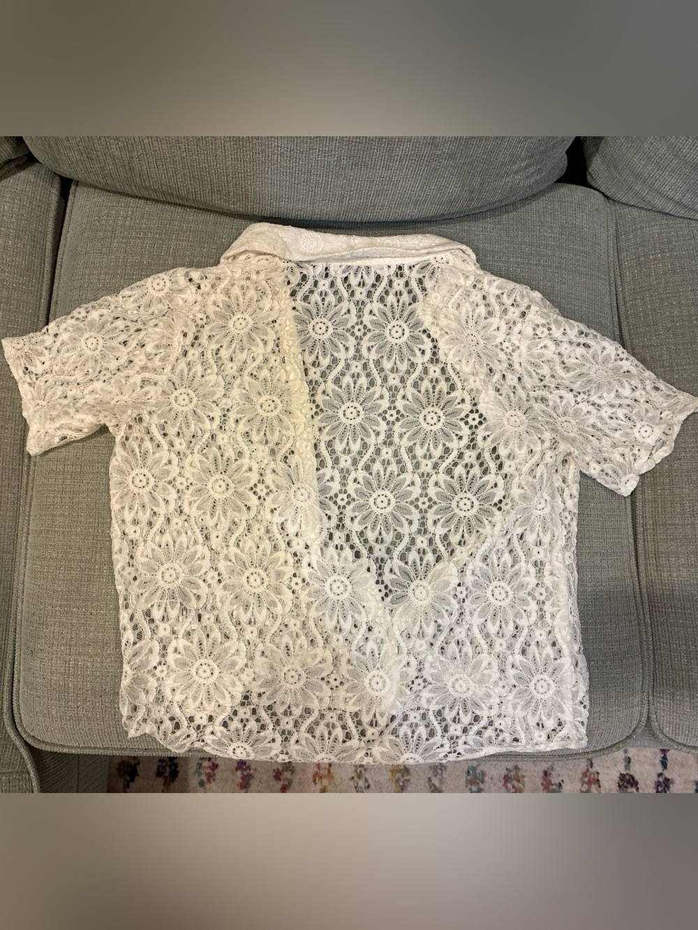 & Other Stories White Lace Short-Sleeve Button-Up Shirt - Picture 4 of 5